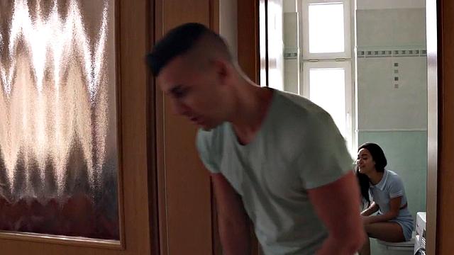 Petite ebony babe banged by roommate after teasing