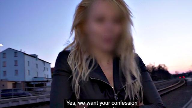 Inked slut deepthroating fake priest before pussybanging