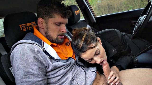 Amateur driving babe public fucked in car by tutor