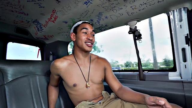 Amateur stud fucks facial DILF in public van outdoors