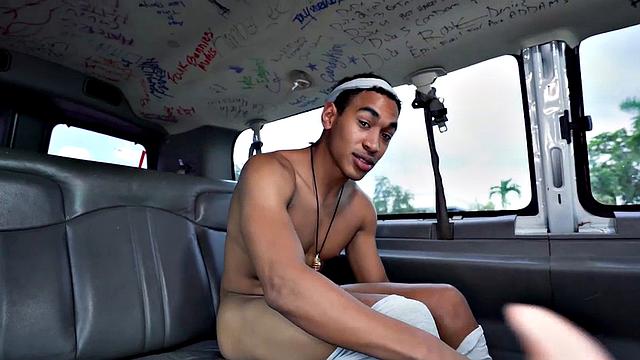 Amateur stud fucks facial DILF in public van outdoors