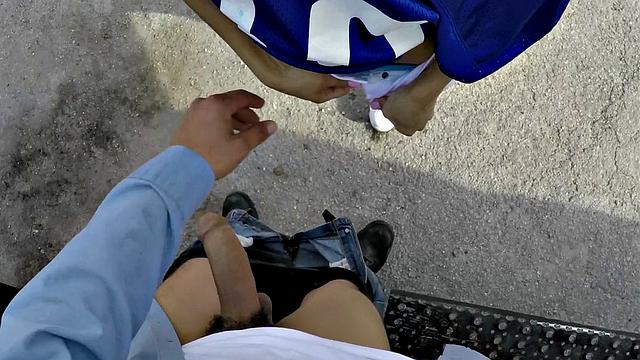 Latina babe gets a rough handjob before getting her trimmed pussy drilled from behind