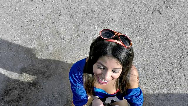 Latina babe gets a rough handjob before getting her trimmed pussy drilled from behind