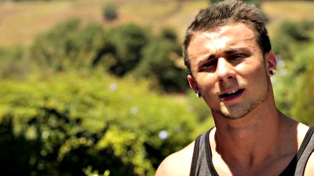 Shaved hunk teases butt and masturbates in solo action