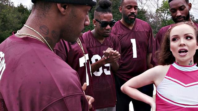 College Cheerleader Gangbanged By Rival Football Team - BlacksOnBlondes