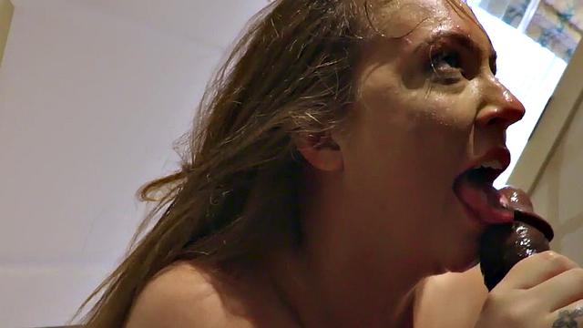 Brunette babe buttfucked with Nubian cock after giving head