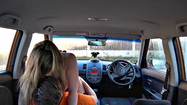 34F Boobs Bouncing in driving lesson