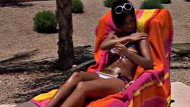 Hot teen sunbathing outdoors in the sun