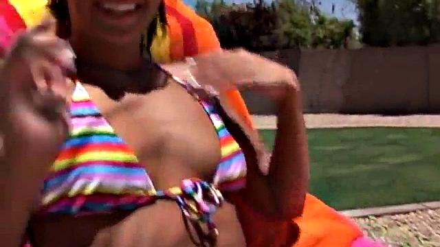 Hot teen sunbathing outdoors in the sun