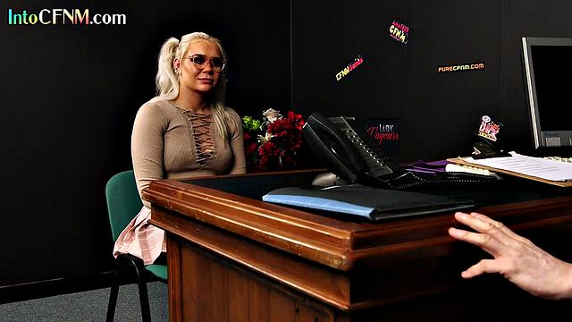 Horny blonde babe gives head to a DILF