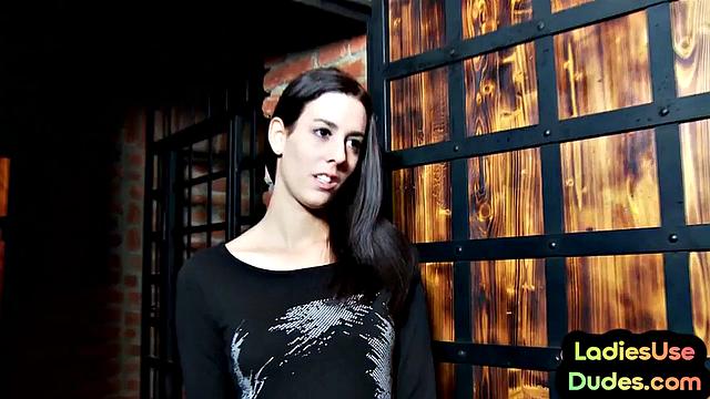 Domina cute babes pigging out pathetic loser in 3some