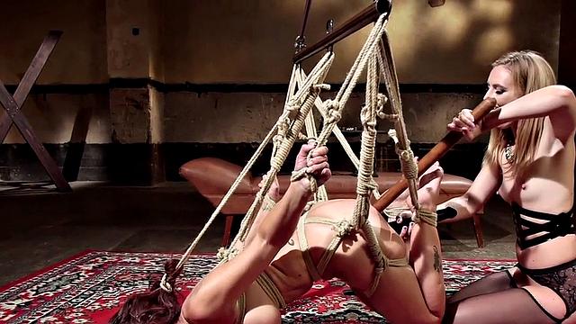 Anal BDSM mature dyke whipped and fucked by lez domina