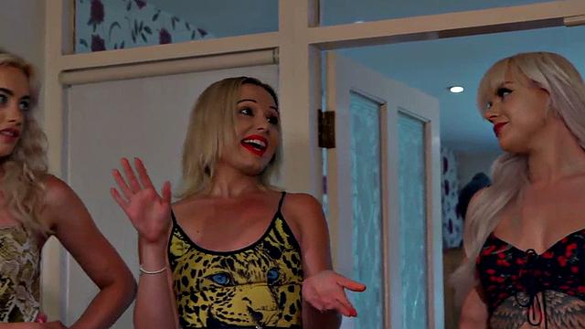 CFNM fem bitches suck big white cock while stroking it