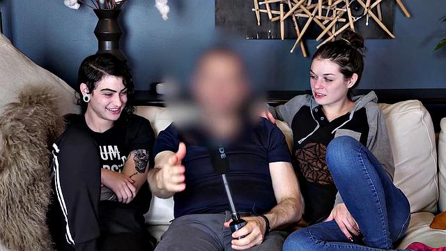 Tattooed babe dominates with deepthroating, anal toys and gagging in jeans