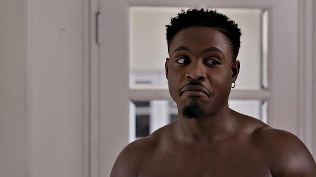 Black jock pounding ass of white tattooed stud at home