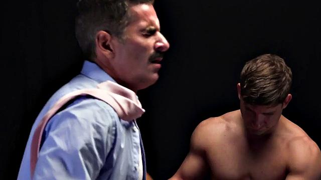 Masonic daddies fuck oiled stud bottom in 3some action