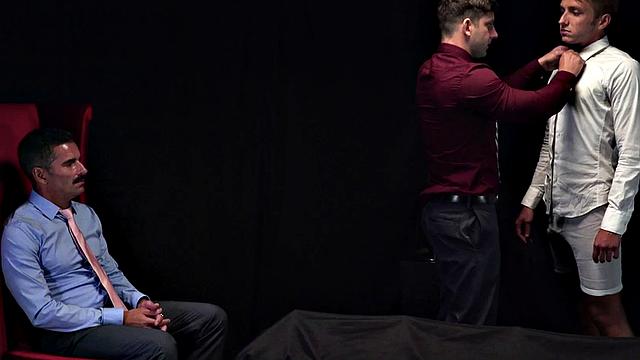 Masonic daddies fuck oiled stud bottom in 3some action