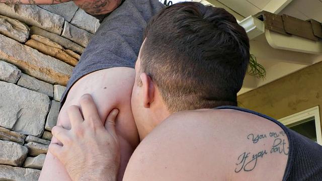 Rimjob outdoor stud barebacks BF's asshole for cum