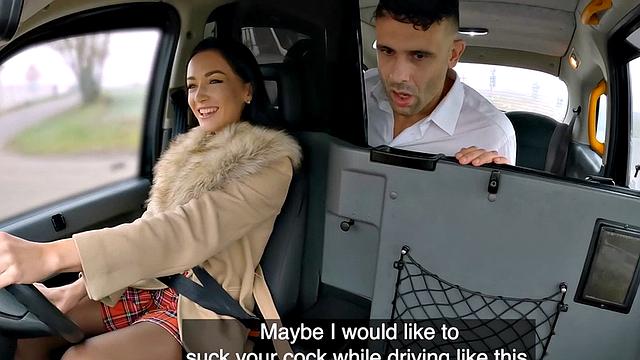 Skinny taxi driver rides client's cock in public outdoor sex