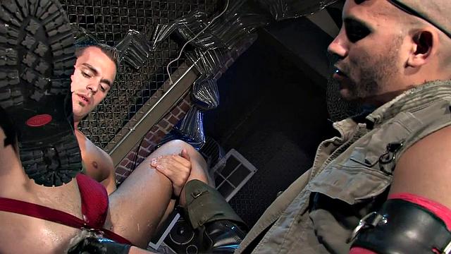 Tattooed jock gets his butthole fisted by sturdy top