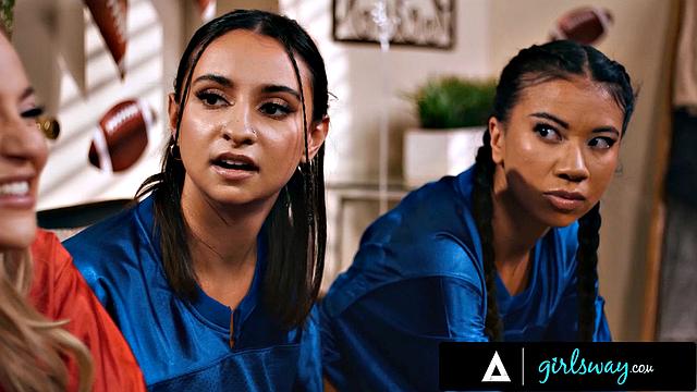 GIRLSWAY - Horny Nicole Doshi, Hailey Rose & Ameena Green Fuck Rival After Game Loss