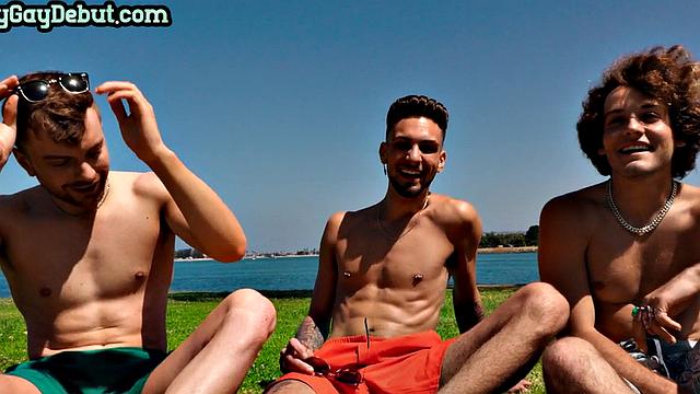 Skinny stud fucked in amateur 3some after casting debut