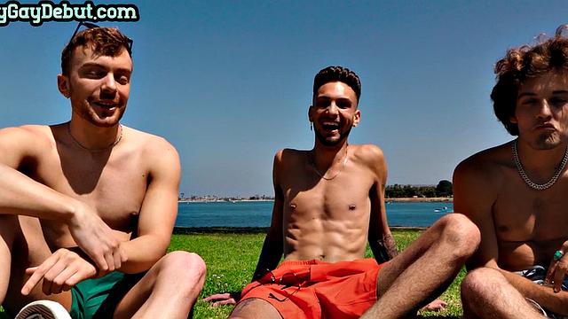 Skinny stud fucked in amateur 3some after casting debut