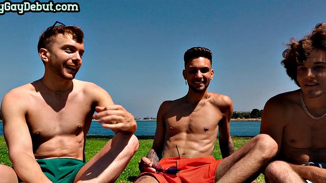 Skinny stud fucked in amateur 3some after casting debut