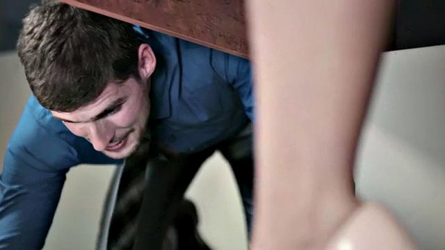 Kinky boss drills blonde secretary in high heels and lingerie