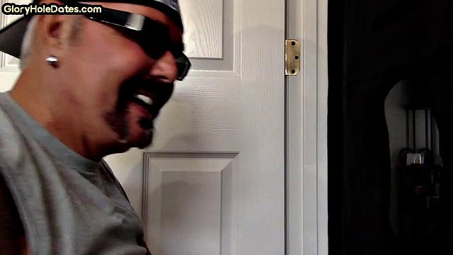 Gloryhole mature swallows cum after cocksucking