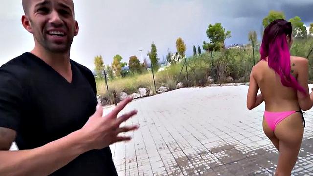 Bae's tight pussy drilled by a massive white cock in public