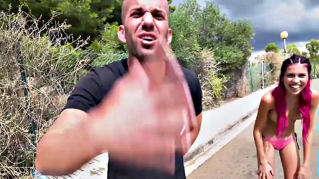 Bae's tight pussy drilled by a massive white cock in public