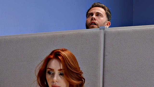 Office ginger bending for cock