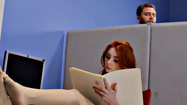 Office ginger bending for cock