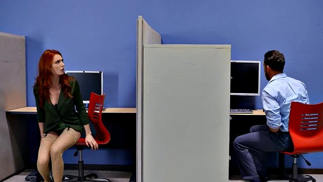 Office ginger bending for cock