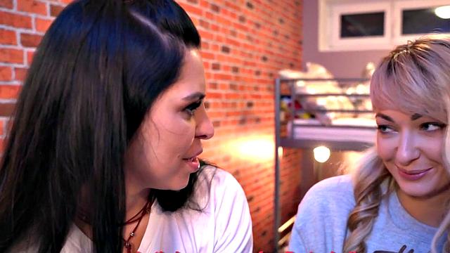 Blonde Euro backpackers with glasses and tattoos take turns fucking in threesome with manager in hostel