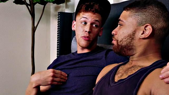 Debut Ebony stud fucked by ginger lover for gay porn