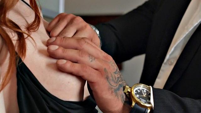 Redhead TS in lingerie and bareback banged by TS lover