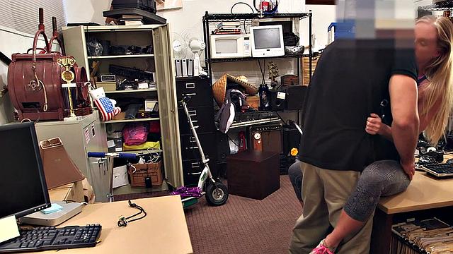 Pawnshop slut fucked in doggystyle by BWC in meeting room
