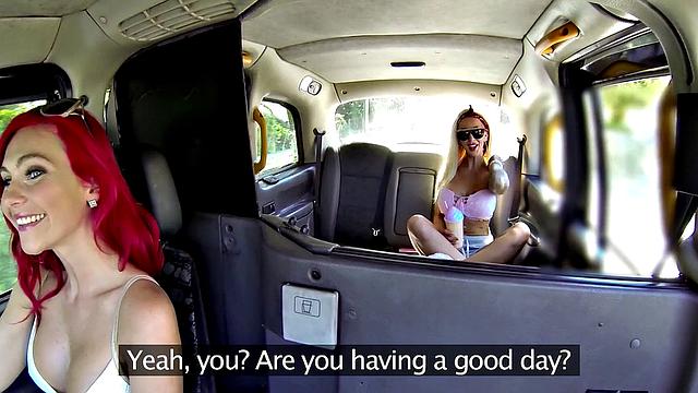 Busty Babes with tattoos get naughty in a cab cab