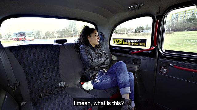 Petite Spanish Babe in jeans gets a cumshot after giving a handjob & taking a facial in the car