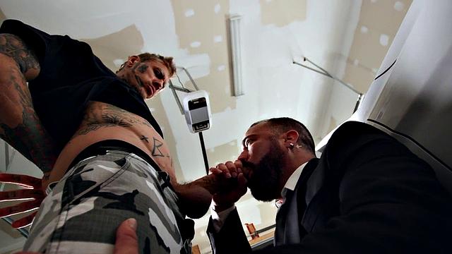 Dominant Tattooed Hunk Wit hBig Cock Fucks Bottom In Suit