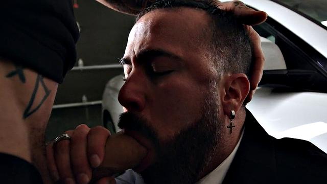 Dominant Tattooed Hunk Wit hBig Cock Fucks Bottom In Suit