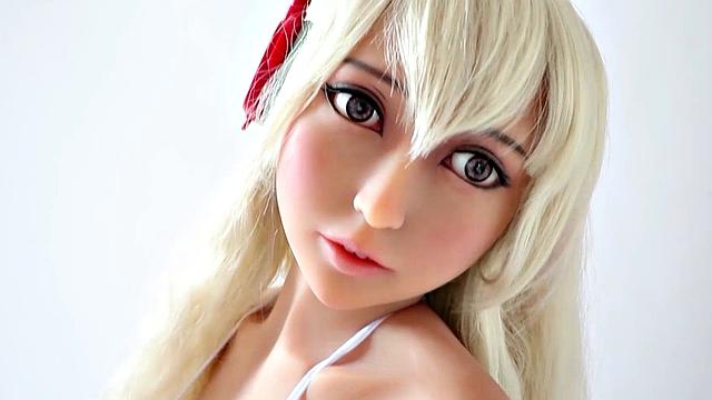 Hot blonde doll in white stockings & big tits cosplay gets naughty