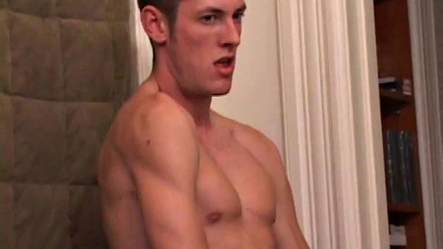 Cock, Marc quickly gets himself hard and positions to cum as far as he can. And what a shot he makes! He shoots nearly to the end of a table.