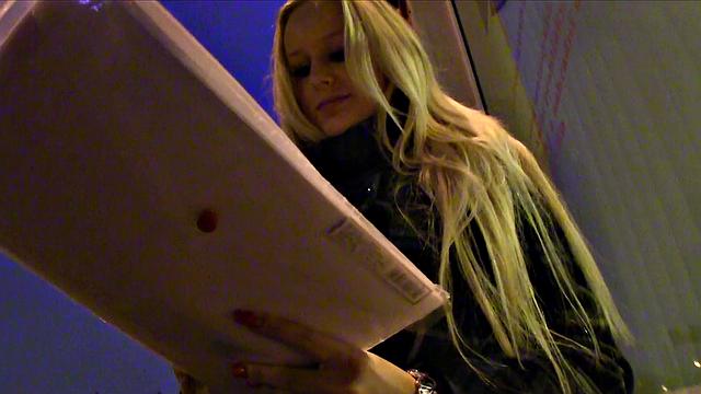 Busty blonde swallows dick & takes it doggy-style in a fake contest