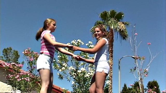 Little April licked by tasty petite brunette