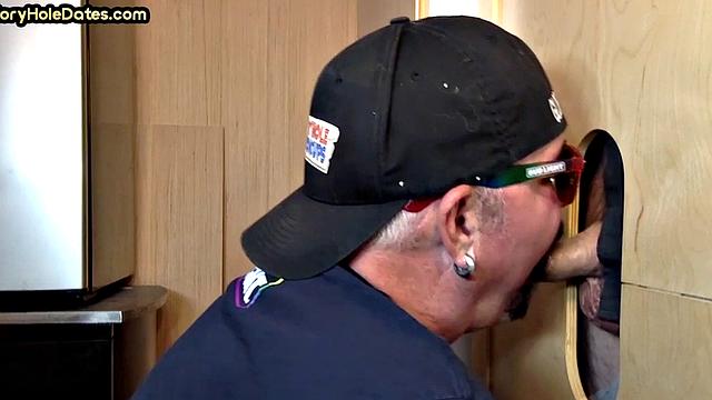 Gloryhole cum in mouth DILF eats cock at home