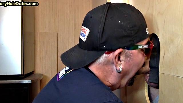 Gloryhole cum in mouth DILF eats cock at home