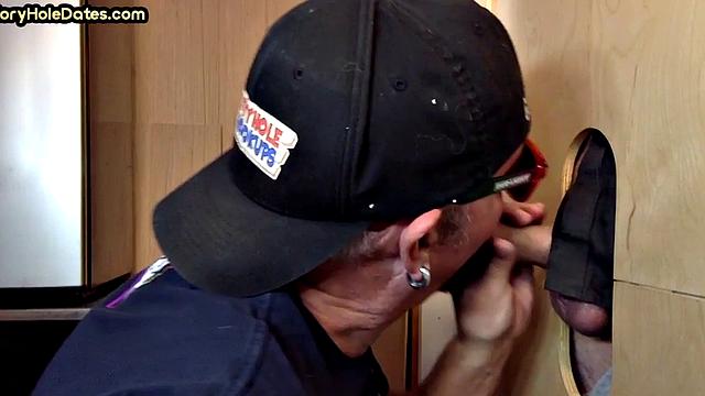 Gloryhole cum in mouth DILF eats cock at home